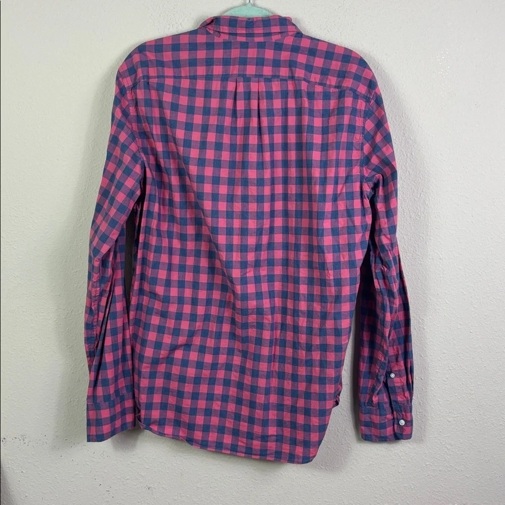 J. Crew Slim Stretch Button Down Shirt Pink Blue Gingham Checkered size Large